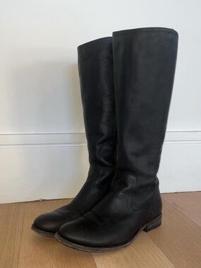Classic Tall Black Leather Riding Boots - Women's